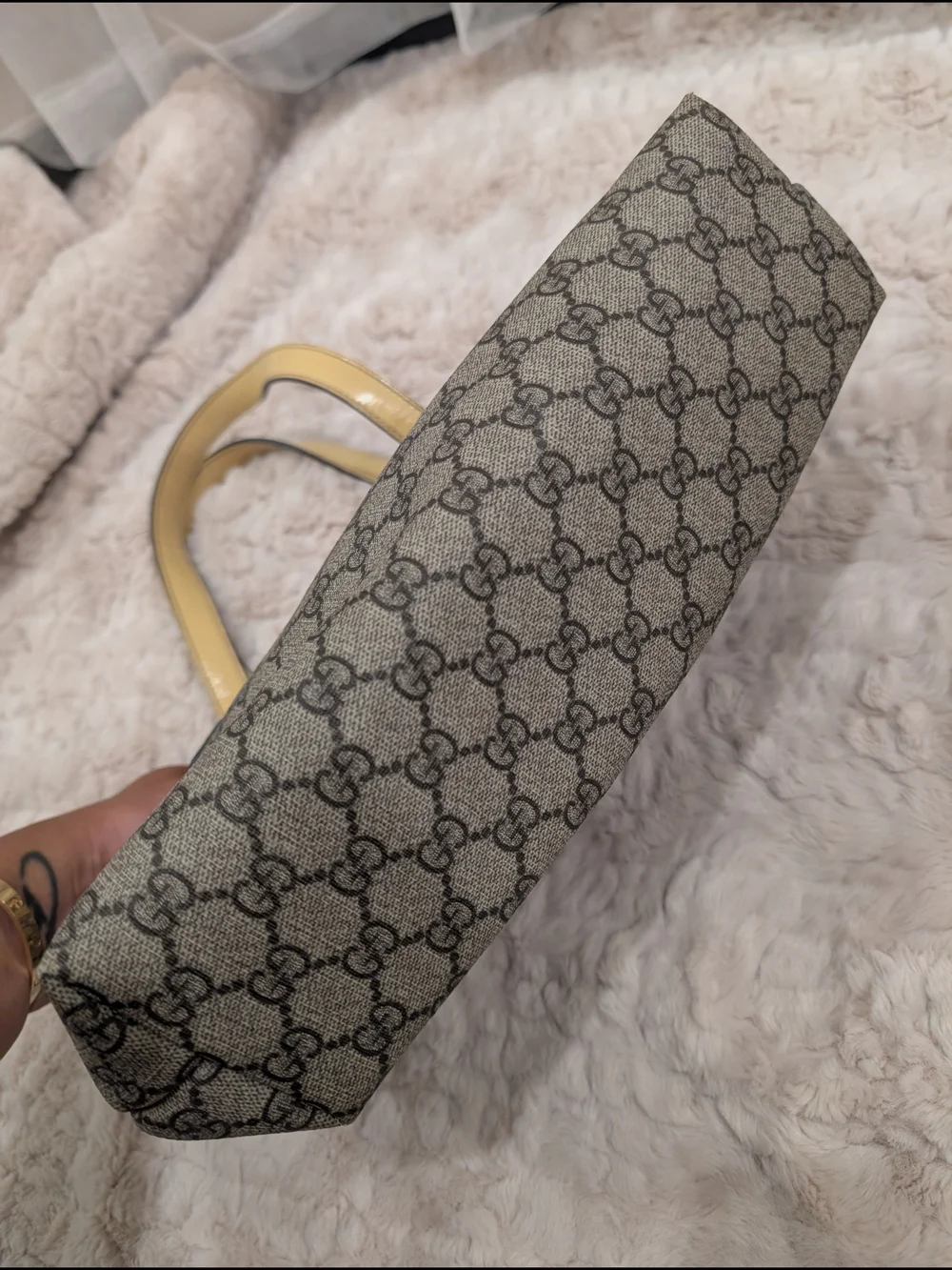 Gucci Beige Monogram Tote Bag - Beige/Yellow Trim